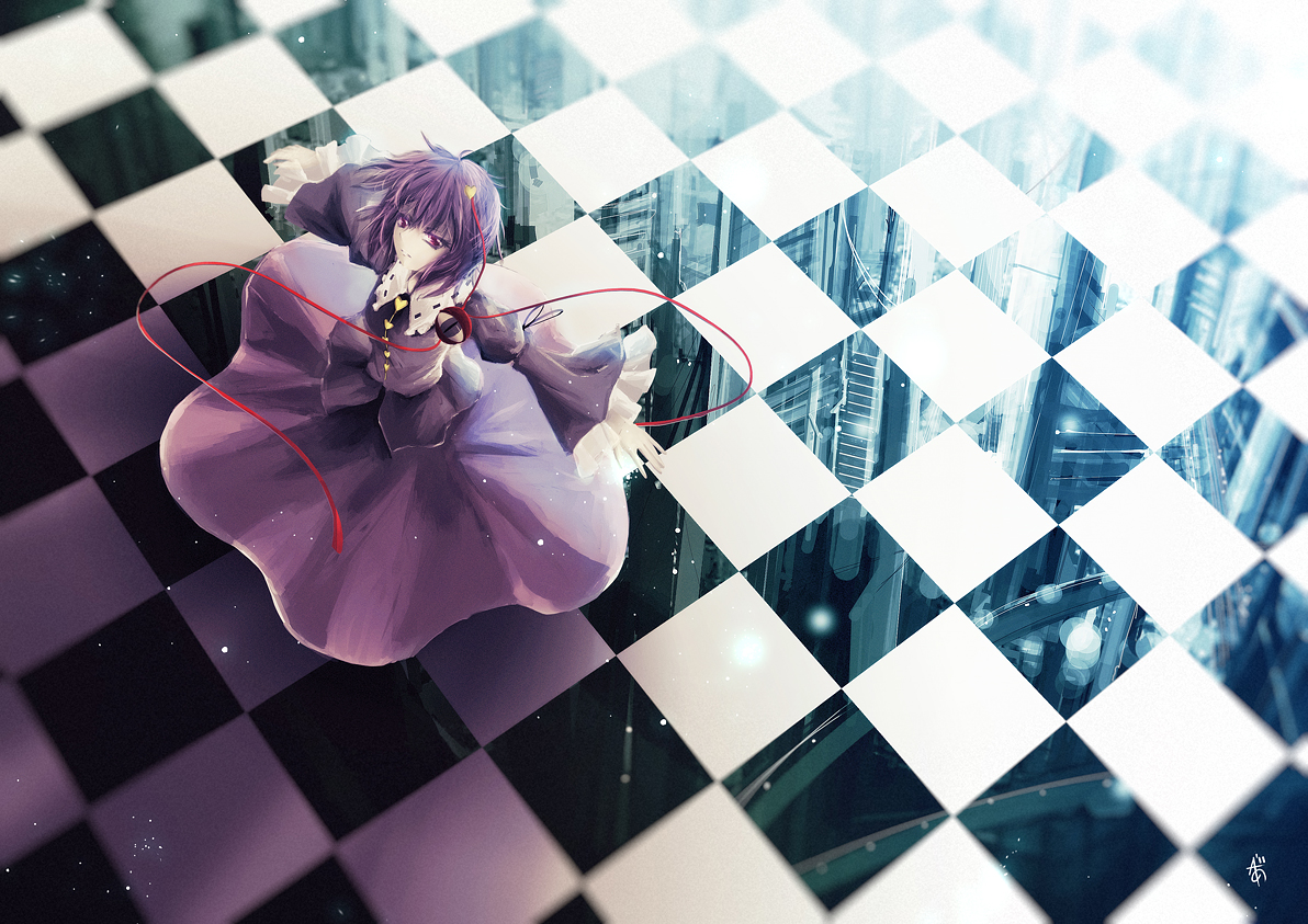 arufa_(hourai-sugar), dress, komeiji_satori, purple_eyes, purple_hair, touhou
