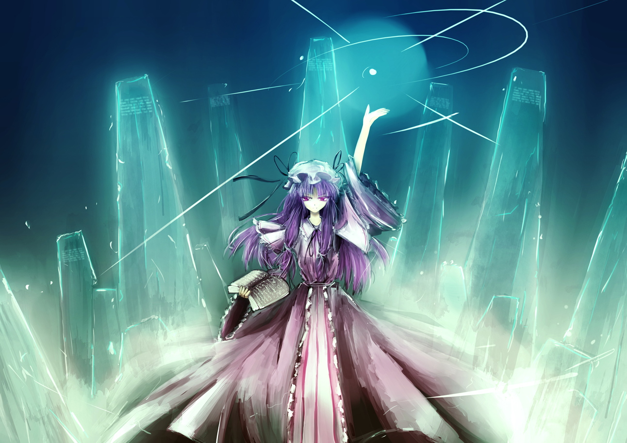 arufa_(hourai-sugar), book, hat, mage, magic, patchouli_knowledge, purple_eyes, purple_hair