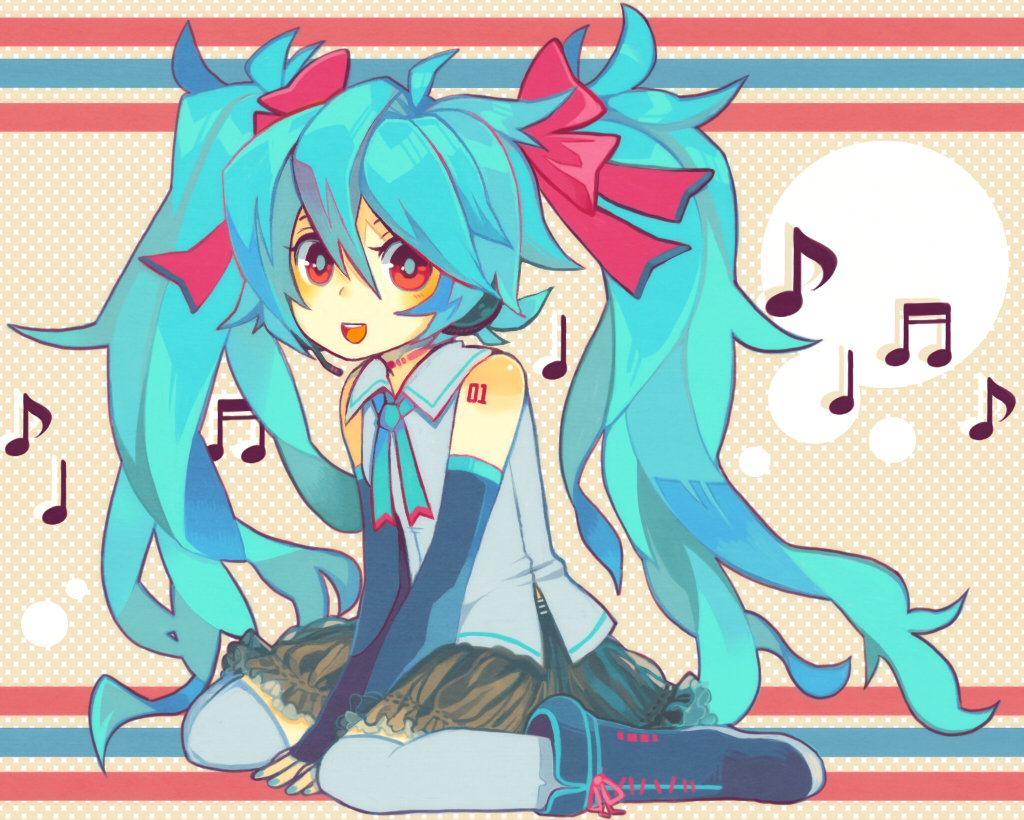 bow, hatsune_miku, red_eyes, rokuroku, vocaloid