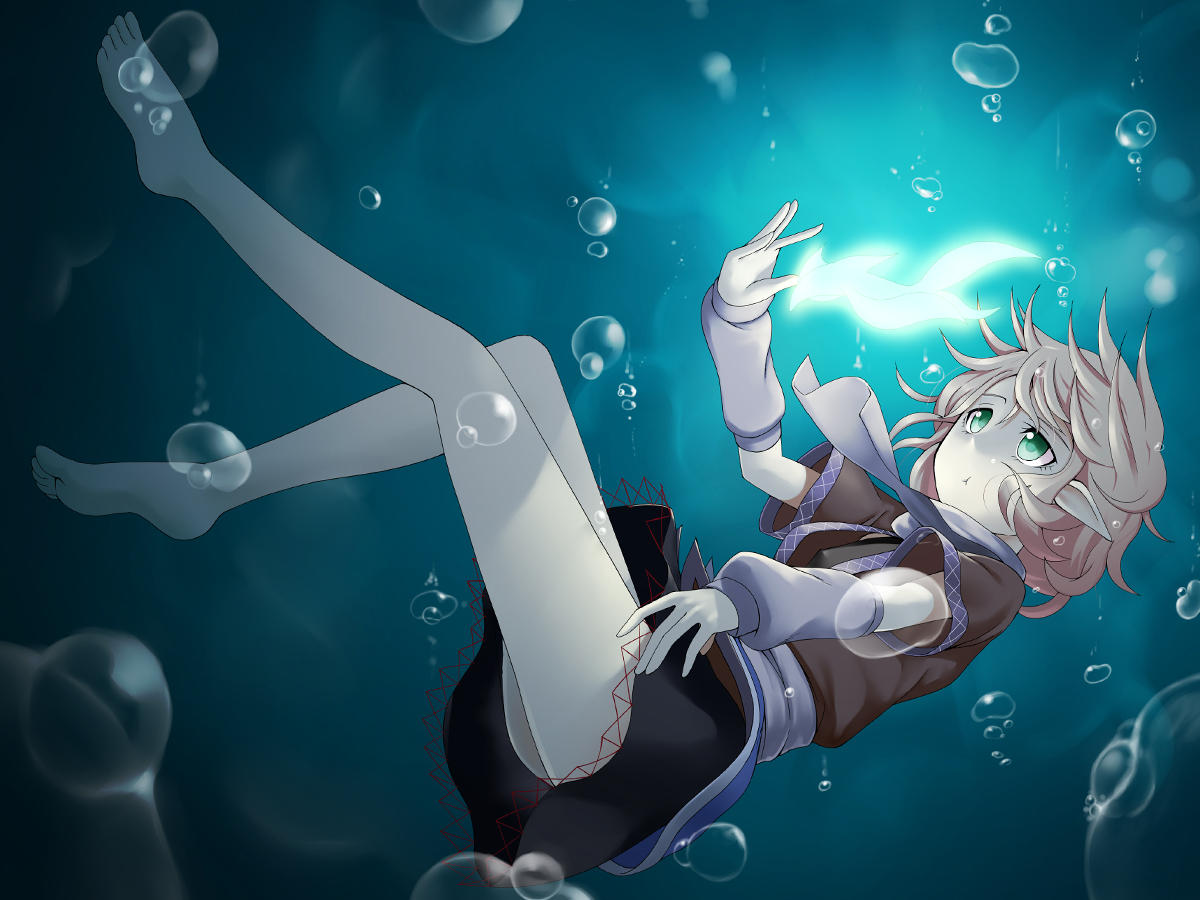 bubbles, green_eyes, kamata_yuuya, mizuhashi_parsee, pointed_ears, scarf, skirt, touhou
