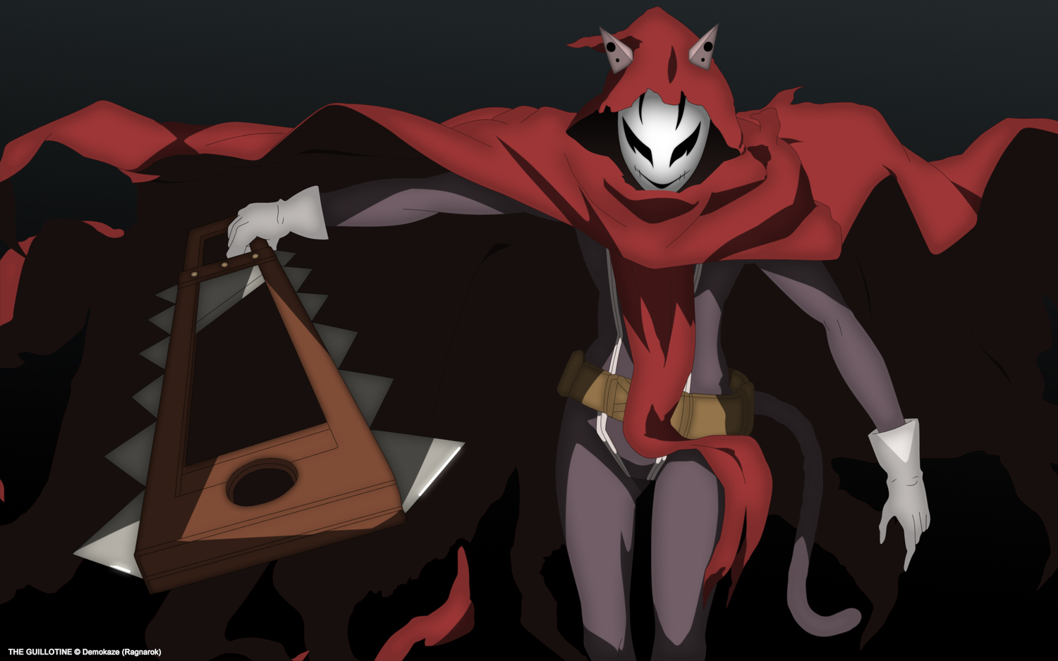 cape, john_doe_(yumekui_merry), mask, weapon, yumekui_merry