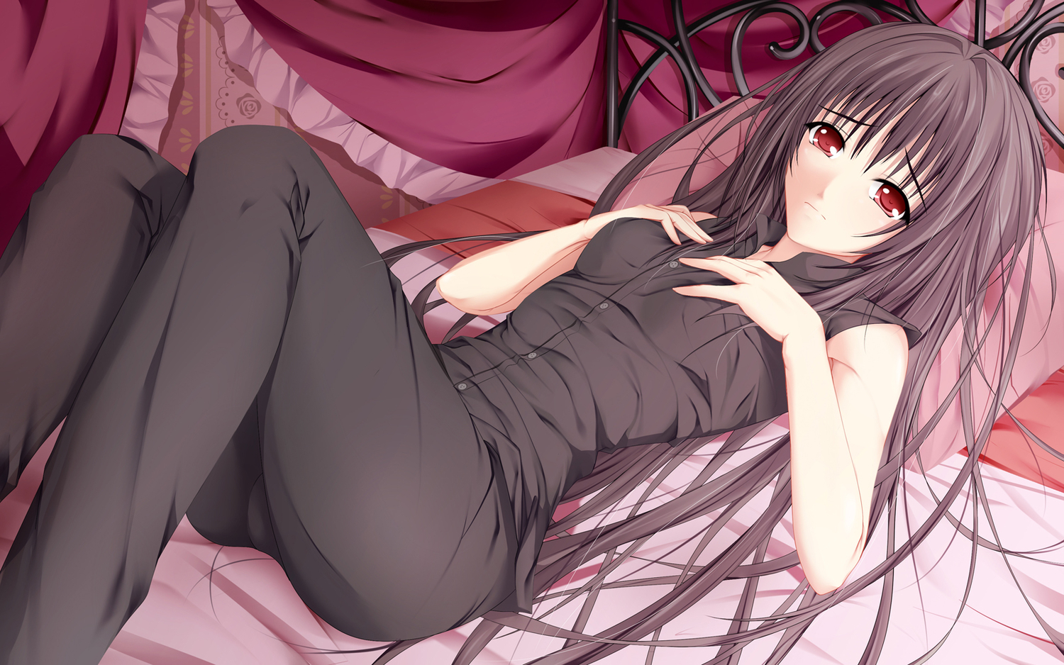 bed, long_hair, nanahara_kaoruko, nanase_nanami, otome_wa_boku_ni_koishiteru, red_eyes