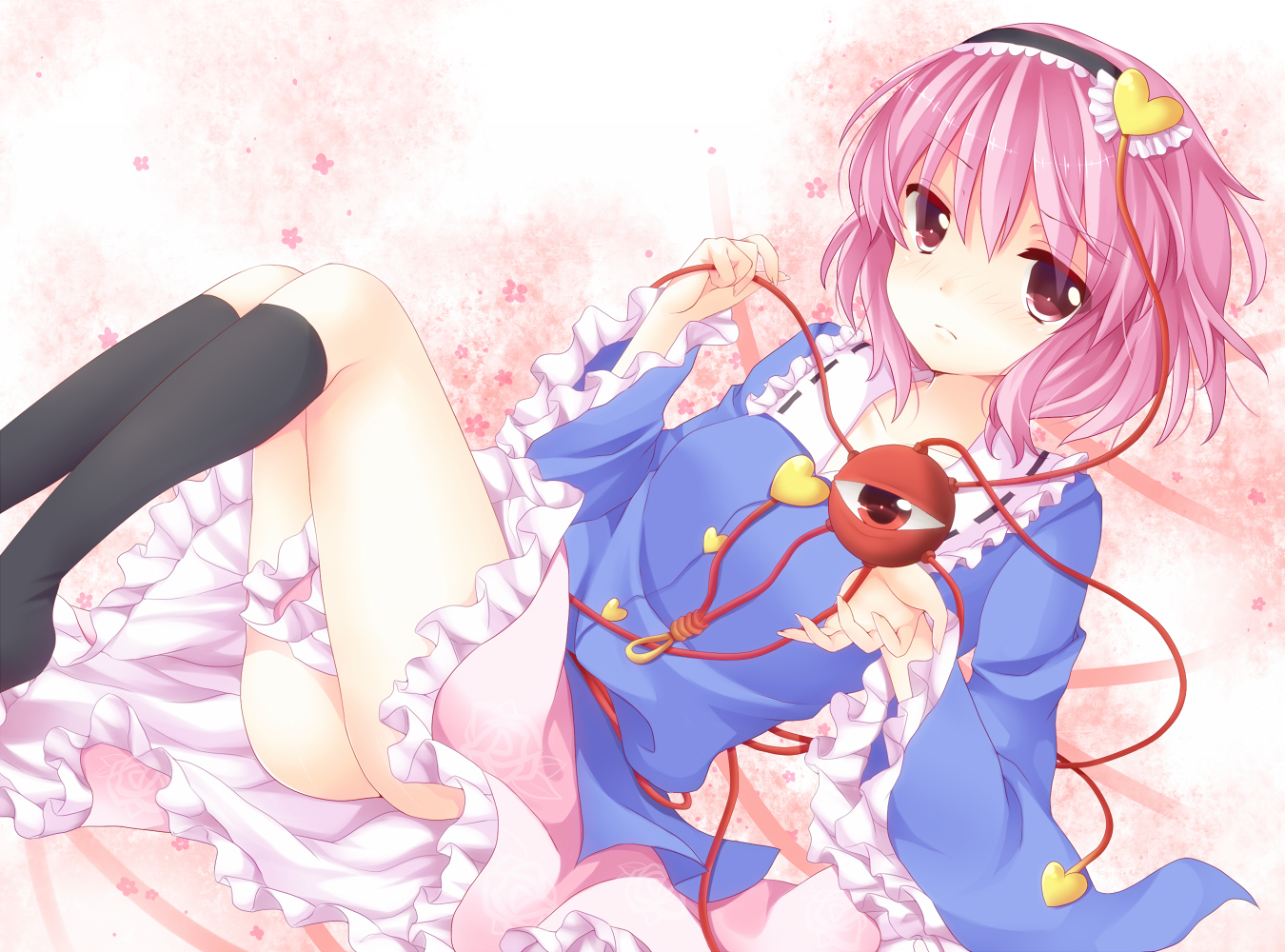 dress, flowers, ikeda_hazuki, kneehighs, komeiji_satori, pink_hair, touhou
