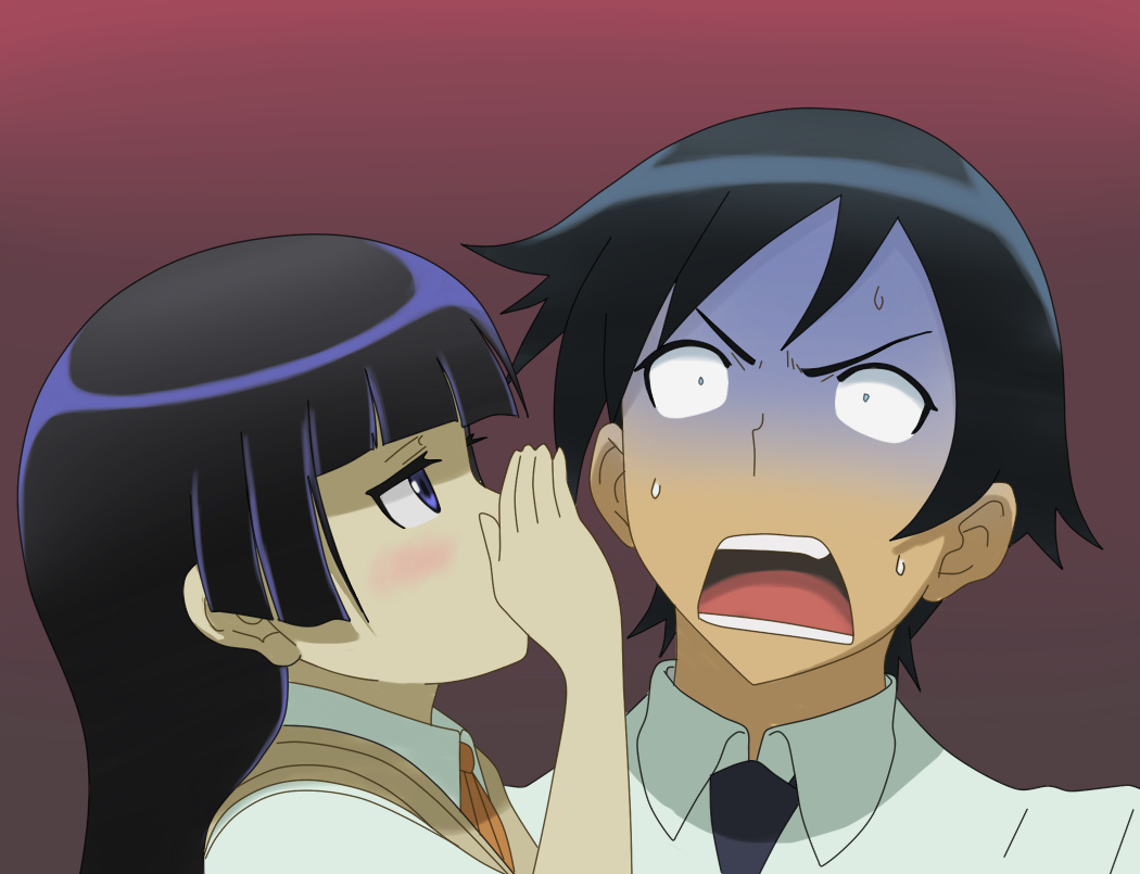 bi_no_ossan, black_hair, blush, gokou_ruri, kousaka_kyousuke, long_hair, male, ore_no_imouto_ga_konna_ni_kawaii_wake_ga_nai, school_uniform, short_hair