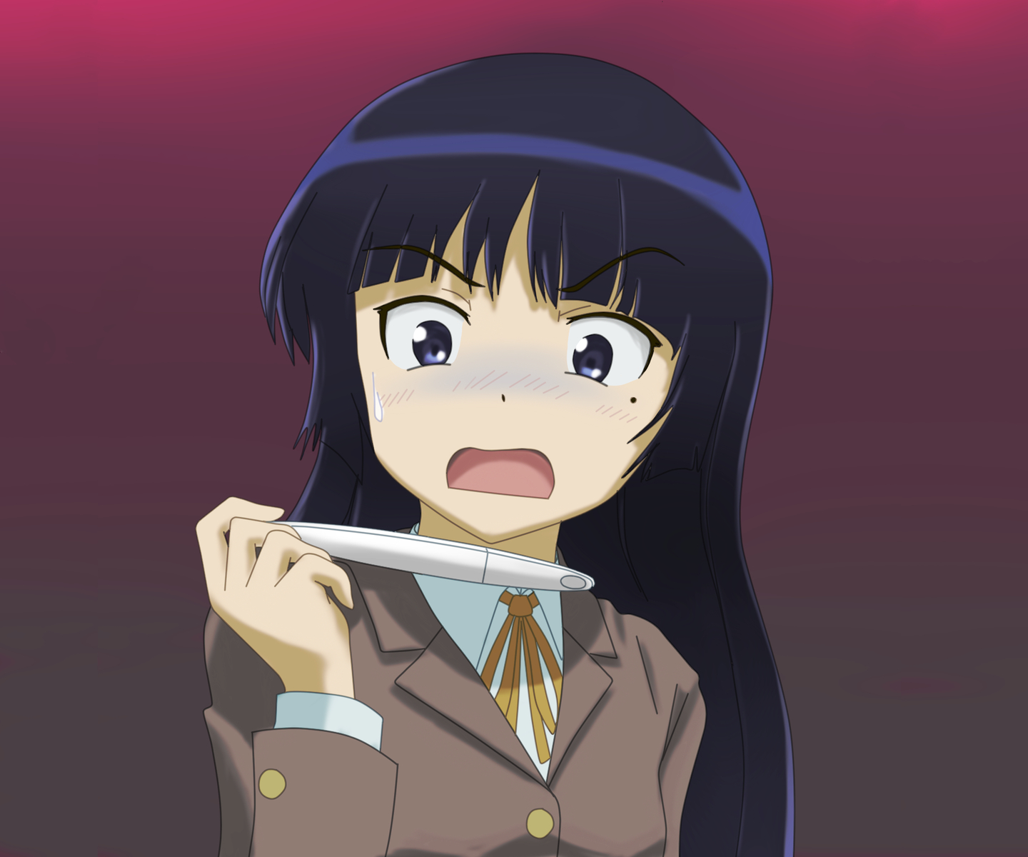 bi_no_ossan, black_eyes, black_hair, gokou_ruri, long_hair, ore_no_imouto_ga_konna_ni_kawaii_wake_ga_nai, pregnant, school_uniform