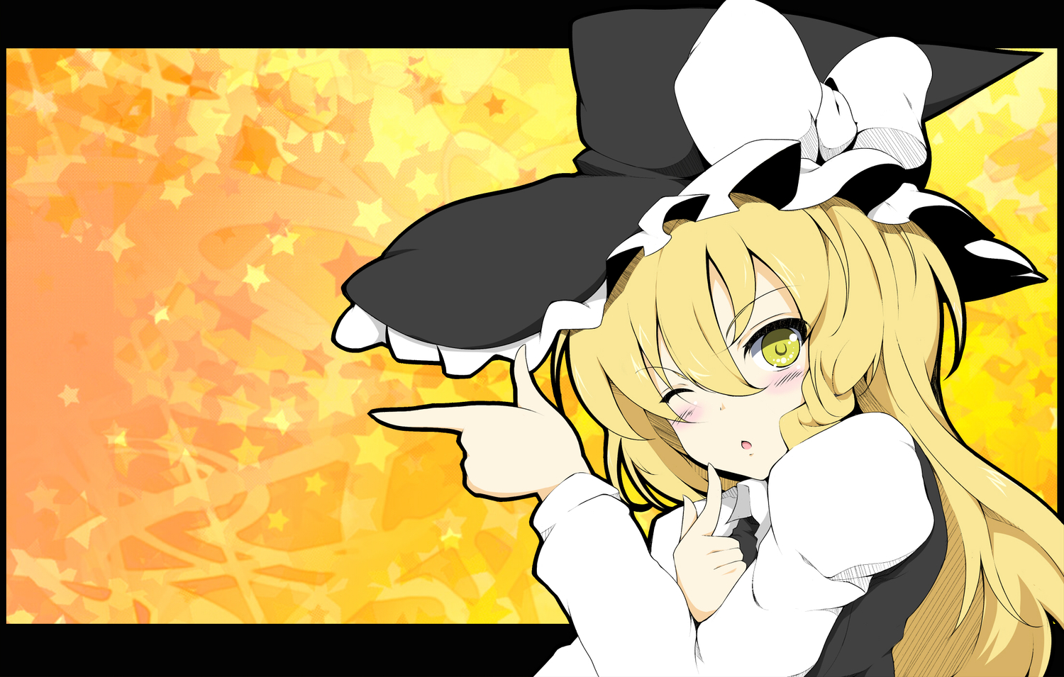 blonde_hair, blush, ichi-jirushi, kirisame_marisa, long_hair, touhou, wink, witch