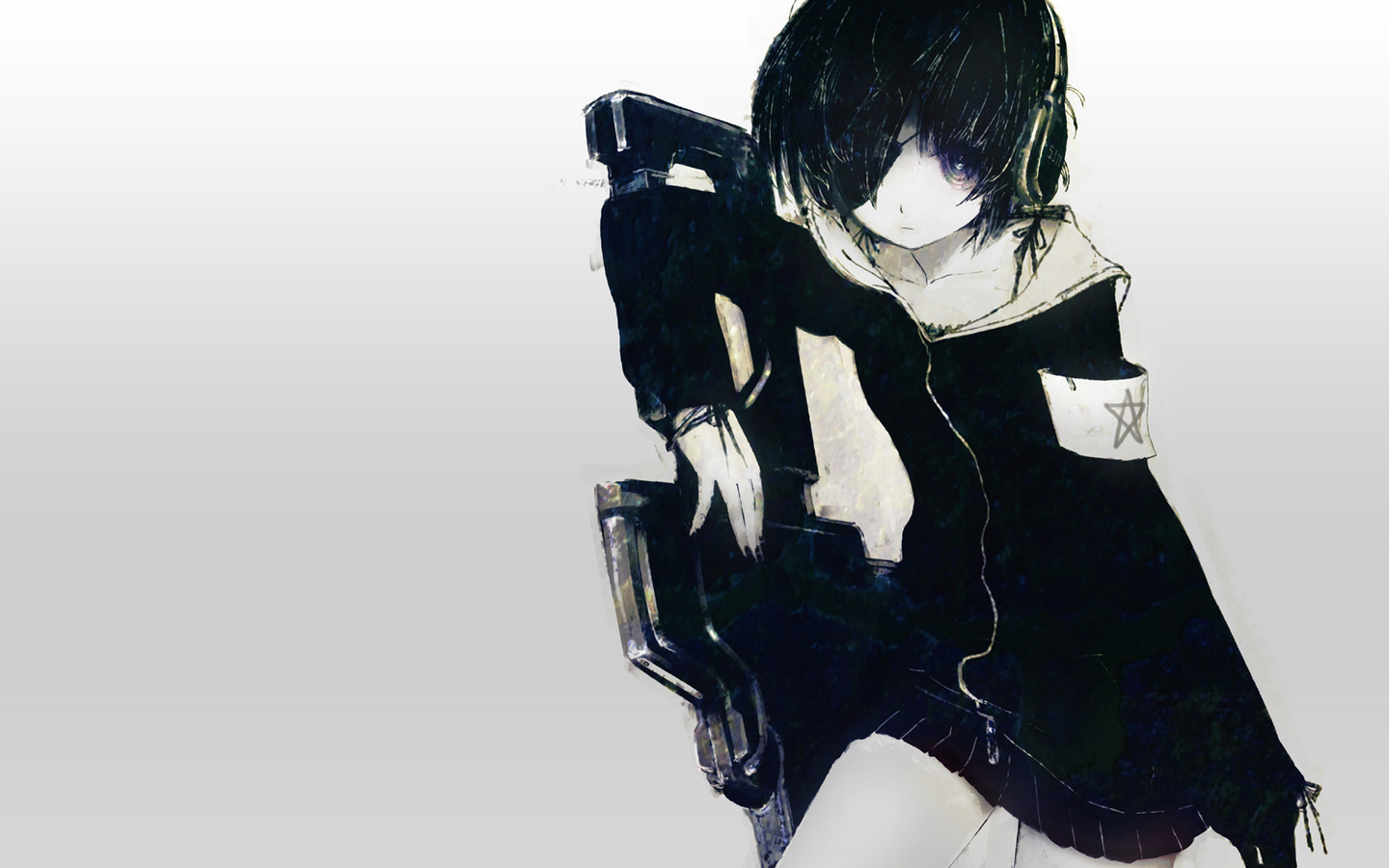 black_matagi, black_rock_shooter, headphones, huke, purple_eyes, weapon