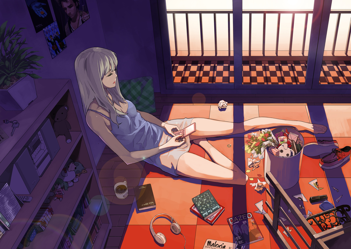book, drink, flowers, headphones, justminor, original, phone