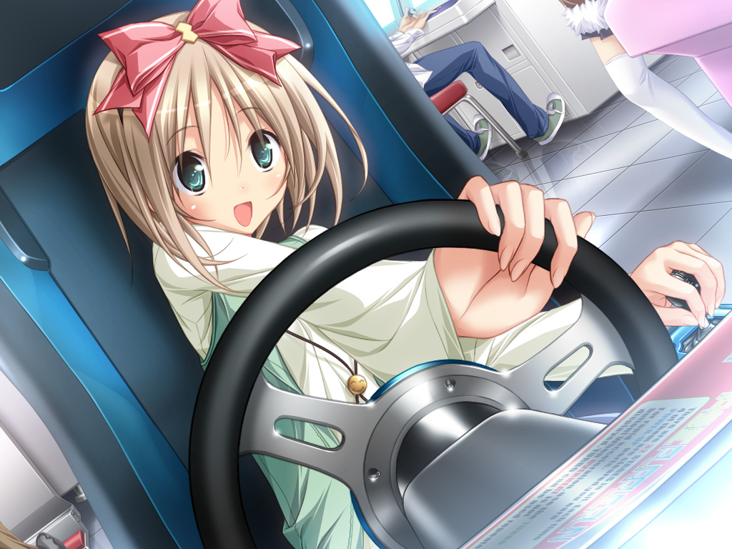 bow, brown_hair, game_cg, green_eyes, hatori_uta, koku, mirai_nostalgia, short_hair, thighhighs
