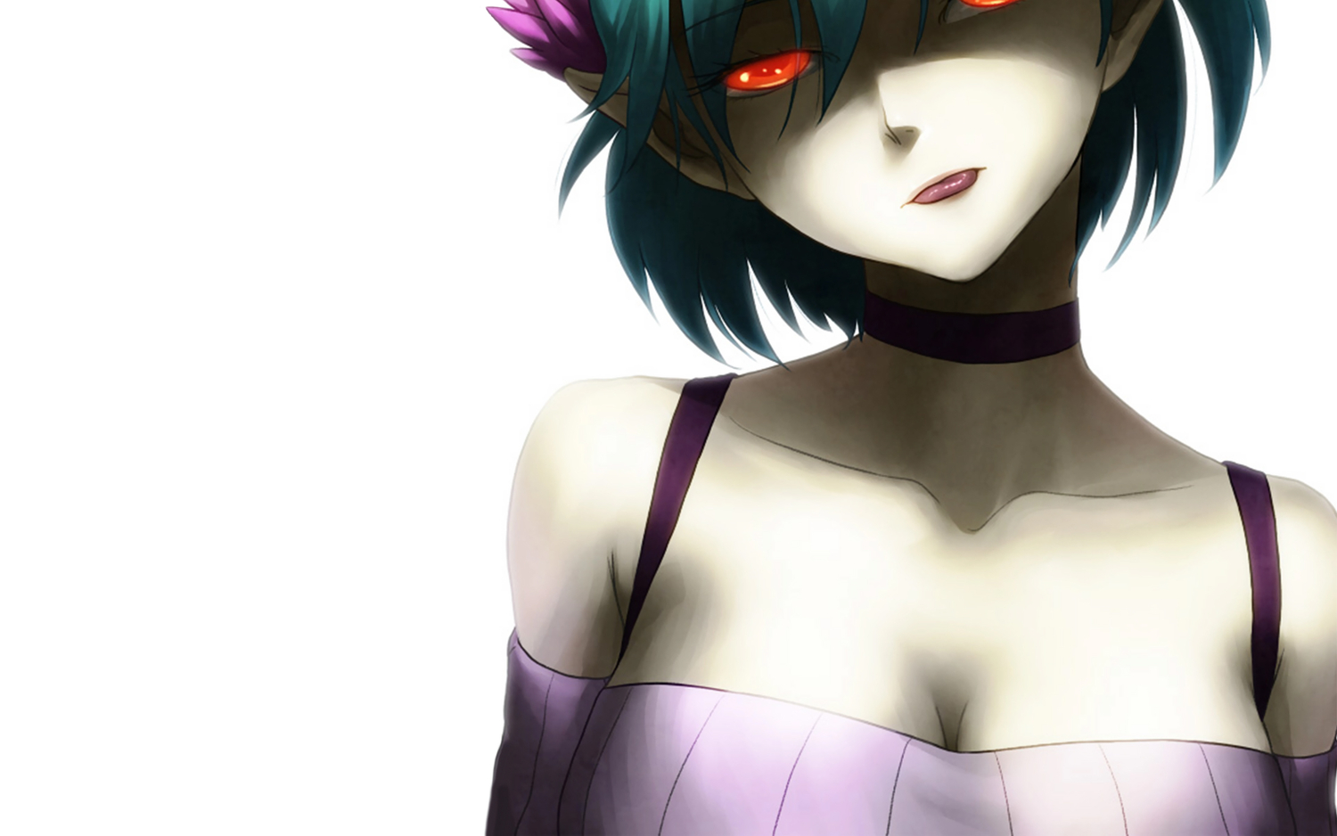 c_(control), dress, green_hair, jpeg_artifacts, pointed_ears, q_(control), red_eyes, white