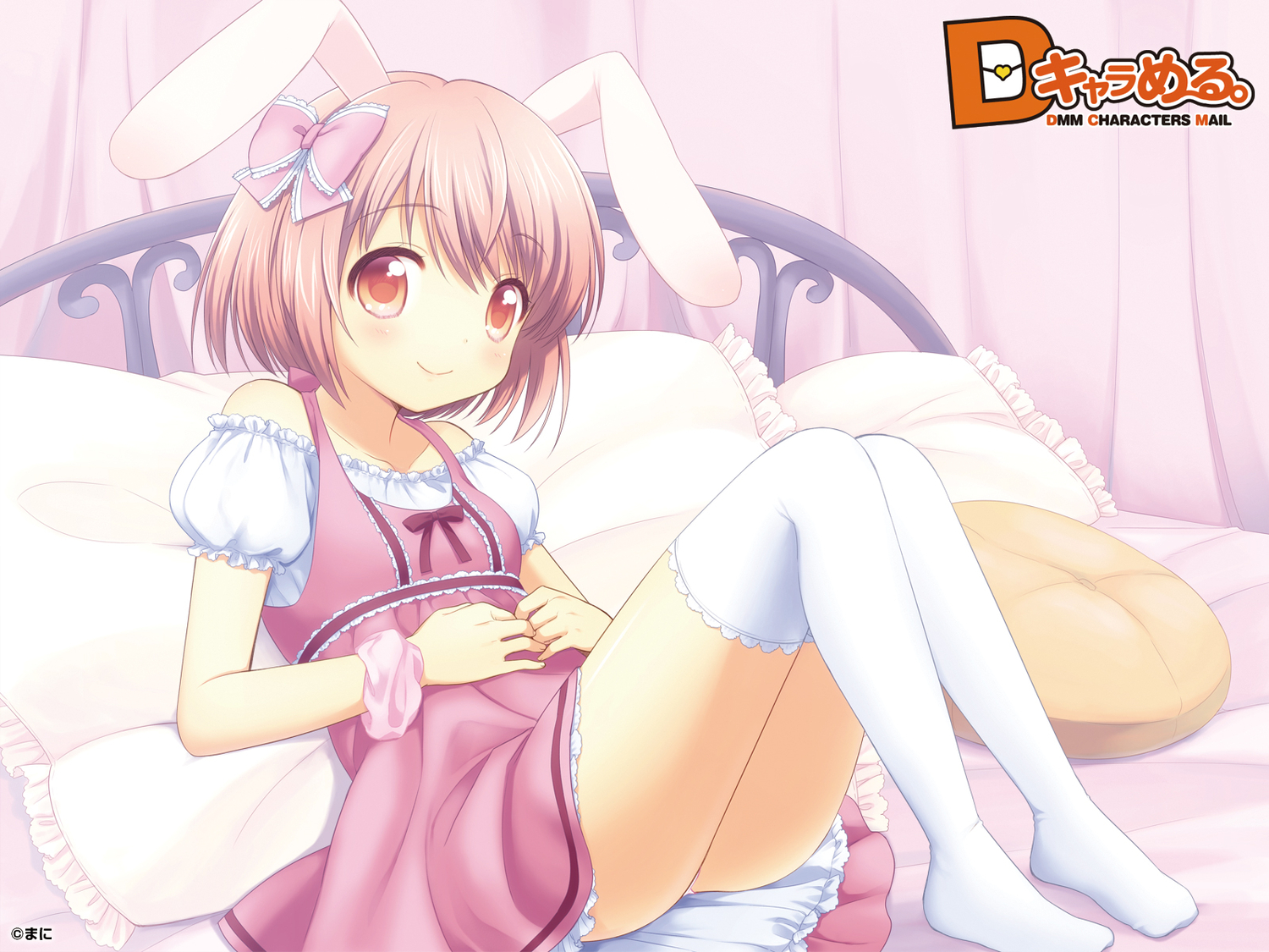 animal_ears, bed, blush, bunny_ears, bunnygirl, d_chara_mail, loli, original