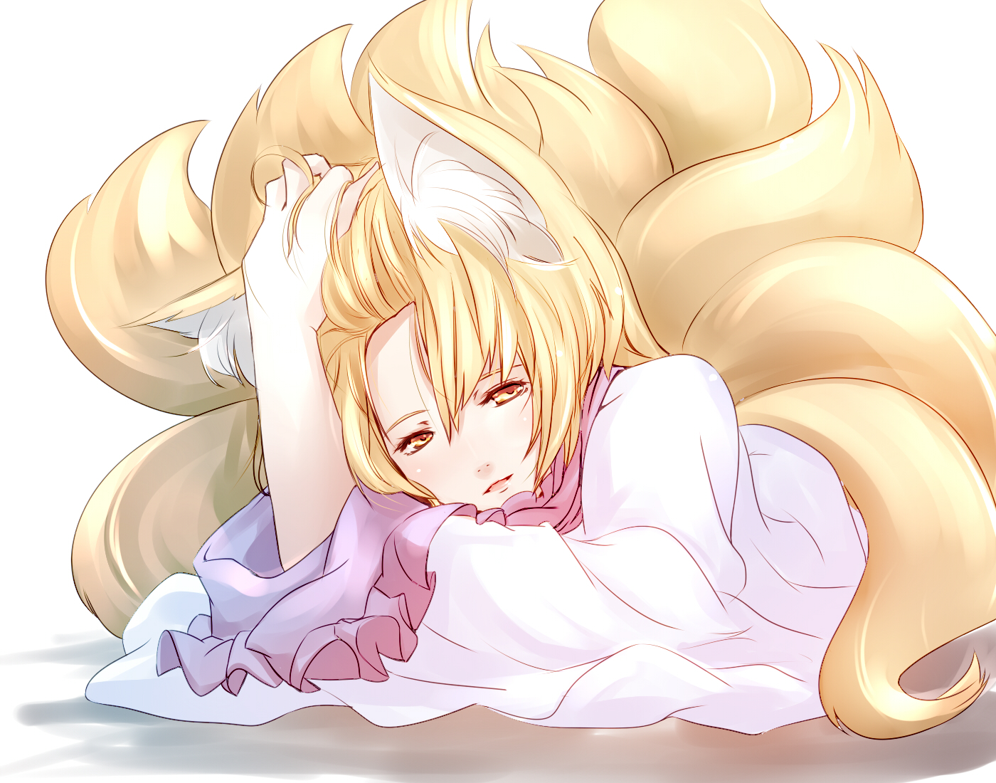 animal_ears, blonde_hair, dearmybrothers, foxgirl, orange_eyes, tail, touhou, yakumo_ran