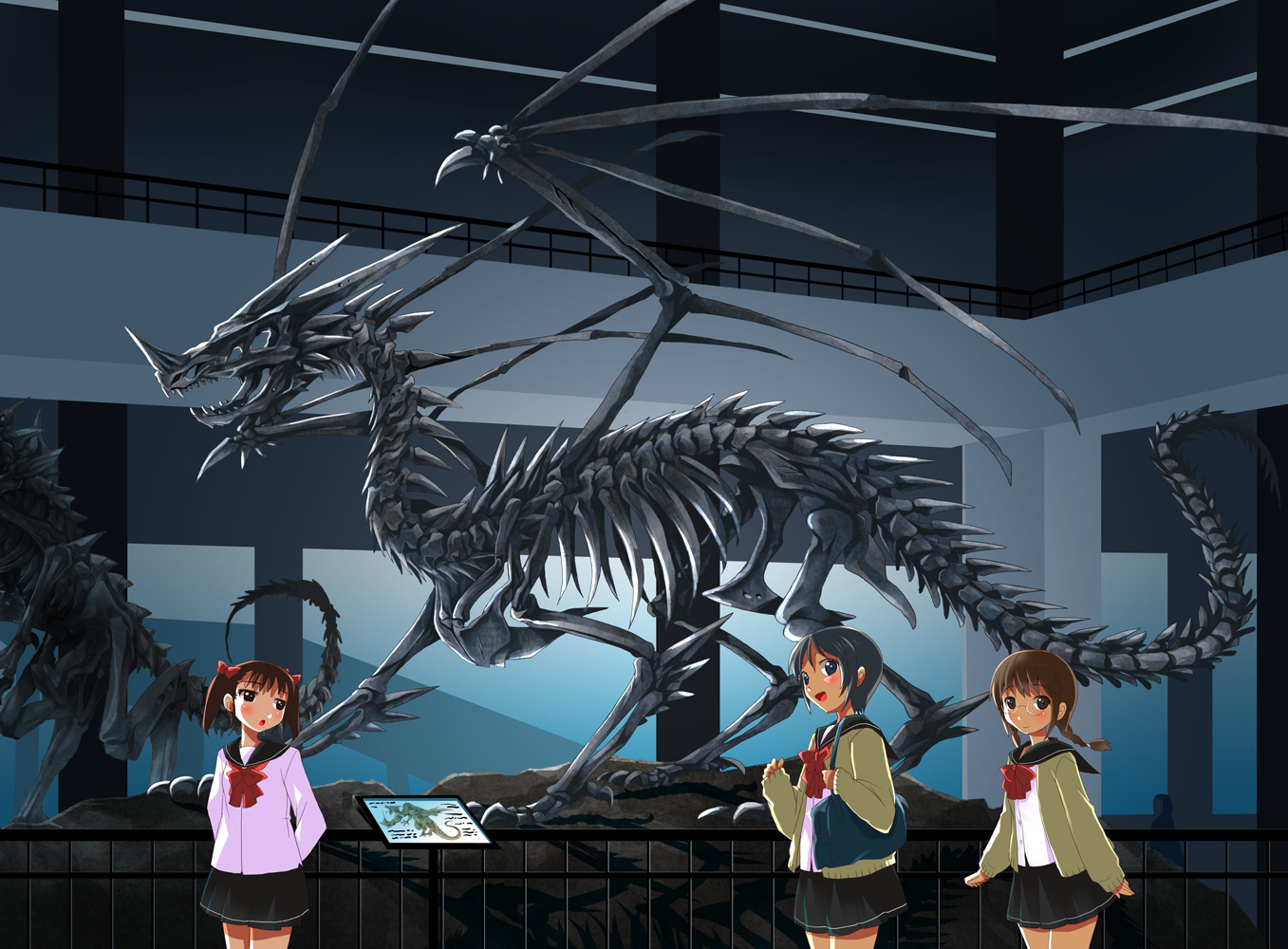 dragon, michii_yuuki, original, school_uniform, wings