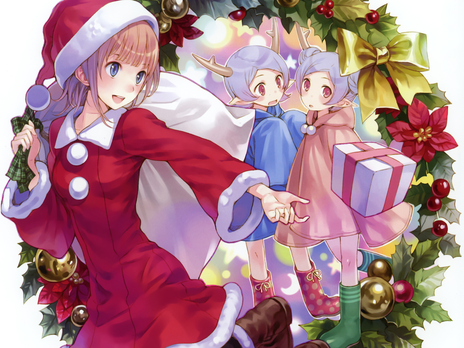atelier_rorona, christmas, hat, hom, kishida_mel, pointed_ears, rororina_fryxell, santa_costume
