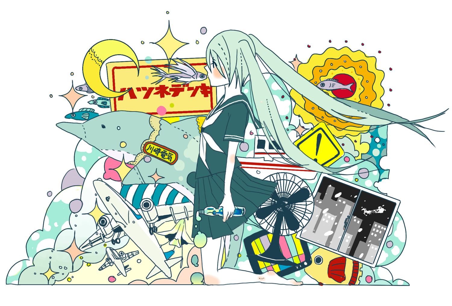 blue_eyes, blue_hair, blush, hatsune_miku, long_hair, miya_(artist), polychromatic, school_uniform