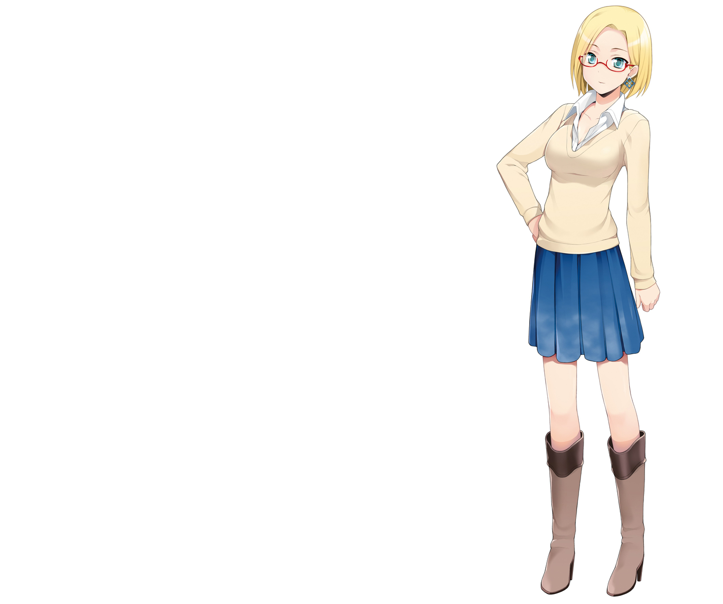 blonde_hair, claudia_madobe, glasses, green_eyes, microsoft, white