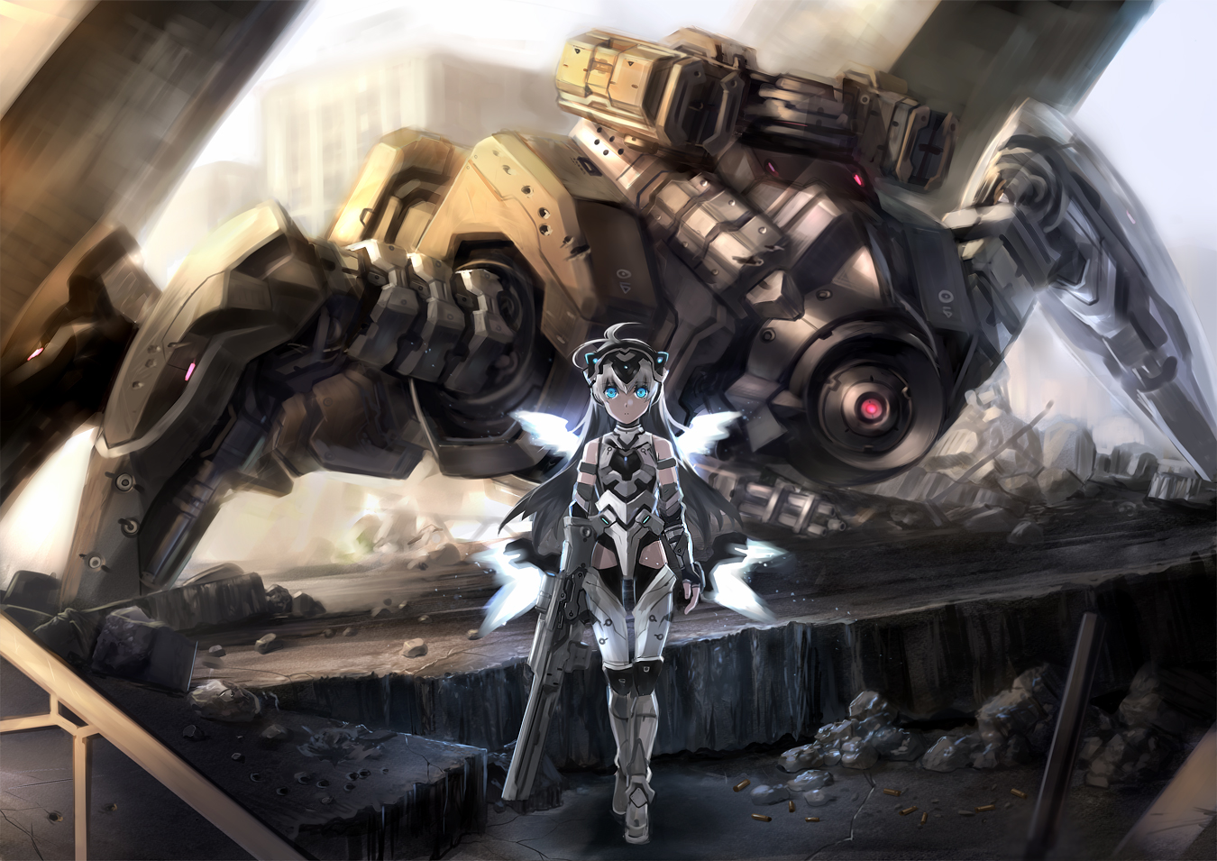 aqua_eyes, gun, mecha, original, weapon, wings, won_(toufunokado)