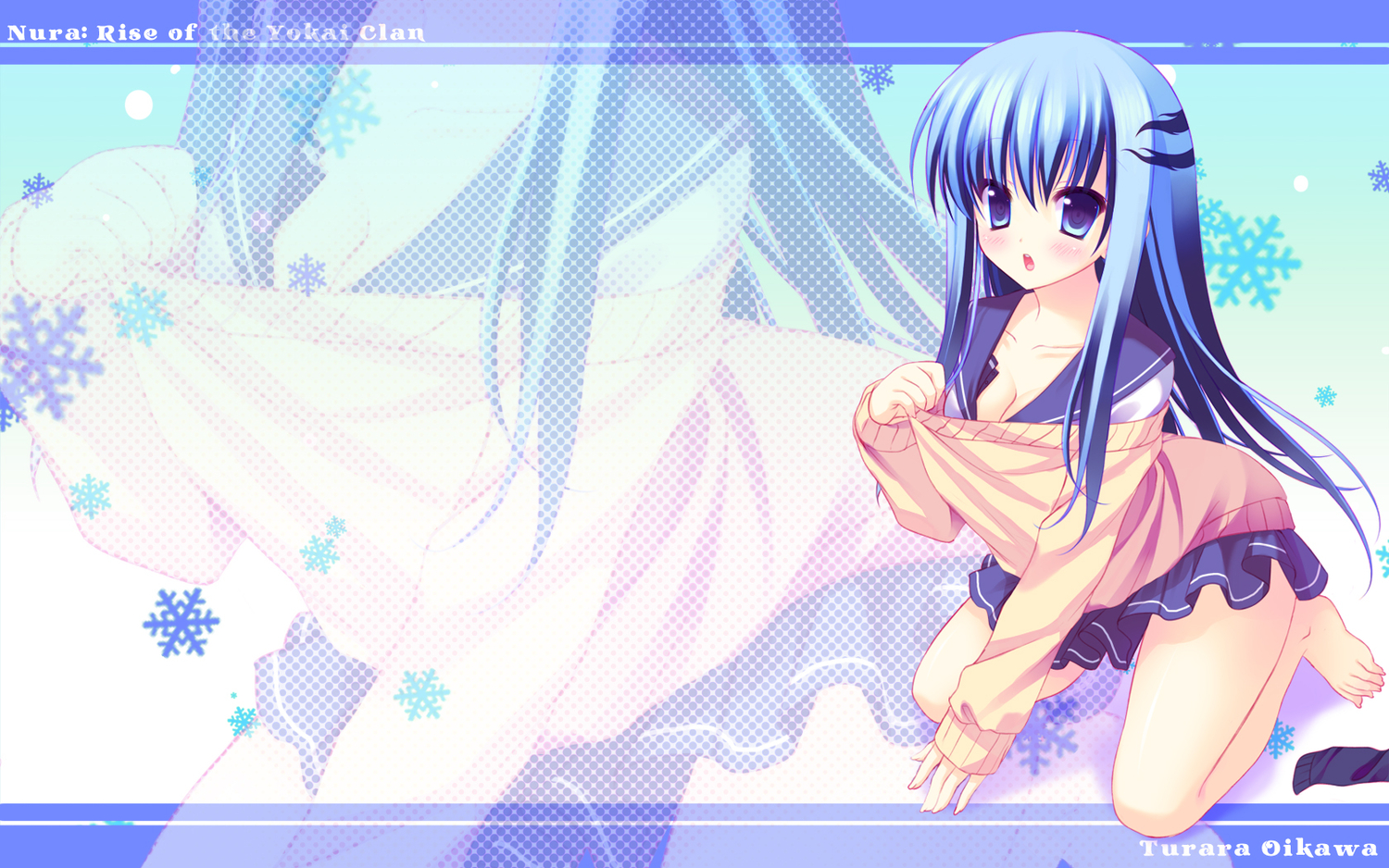 blue_eyes, blue_hair, blush, long_hair, nurarihyon_no_mago, oikawa_tsurara, school_uniform, zoom_layer
