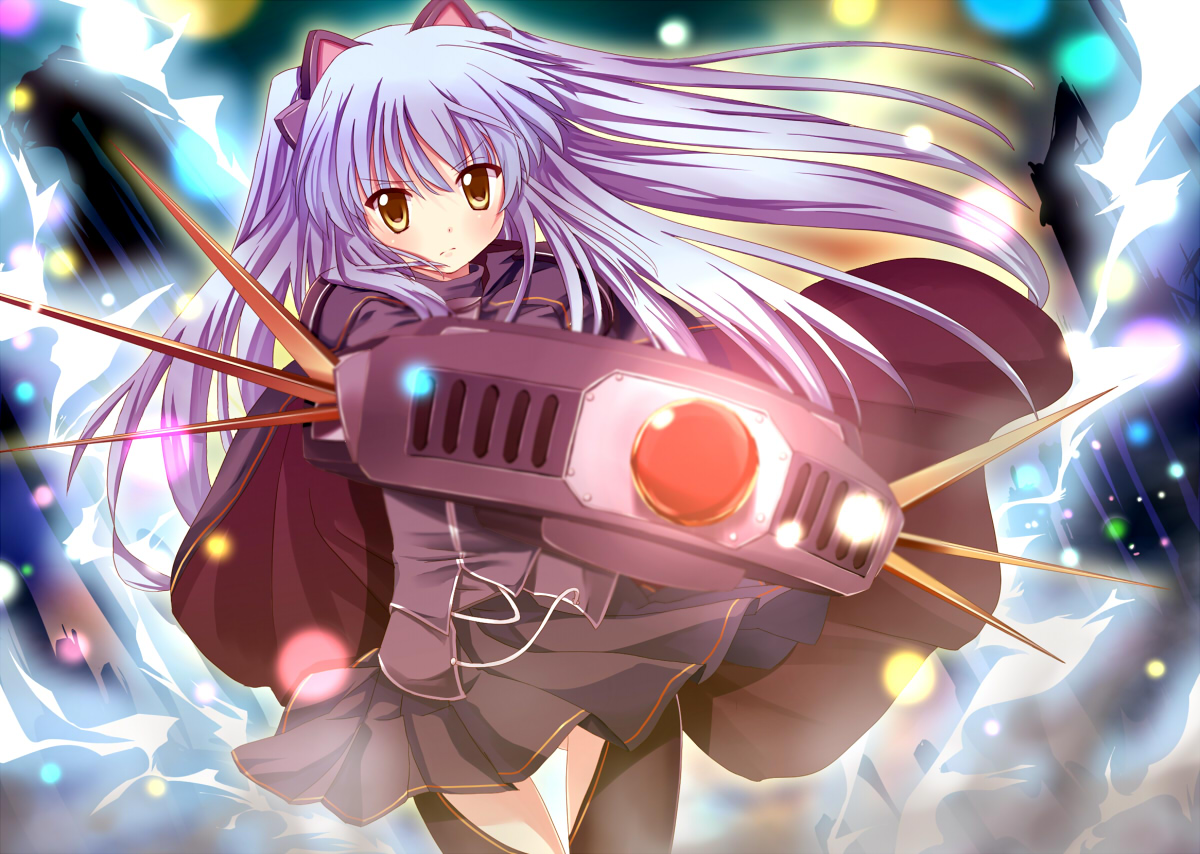 animal_ears, blue_hair, cape, eiyuu_densetsu, francis_(ohne), long_hair, purple_hair, skirt