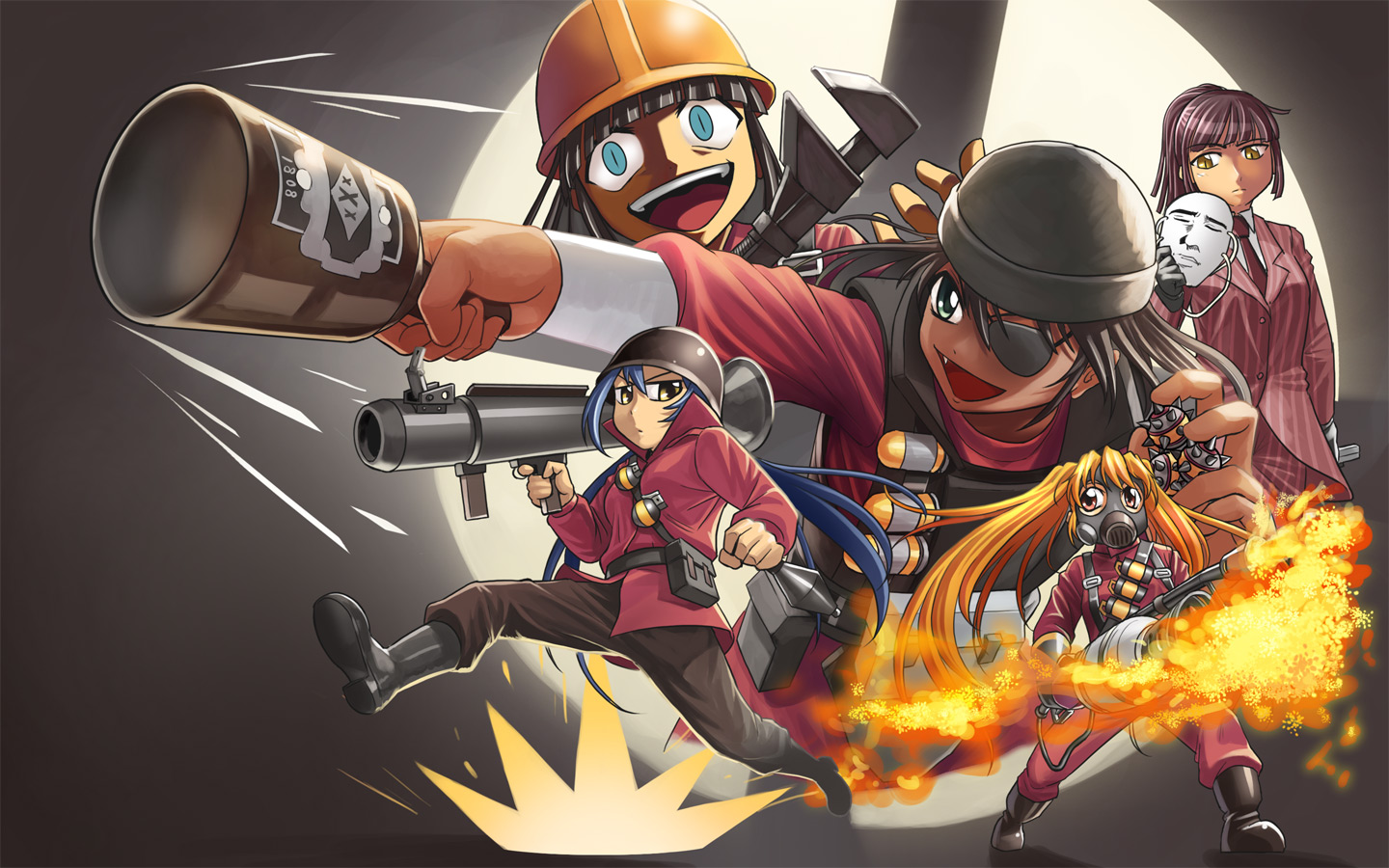 crossover, eyepatch, fang, fire, hat, higurashi_no_naku_koro_ni, kuso_miso_technique, man_(trance)