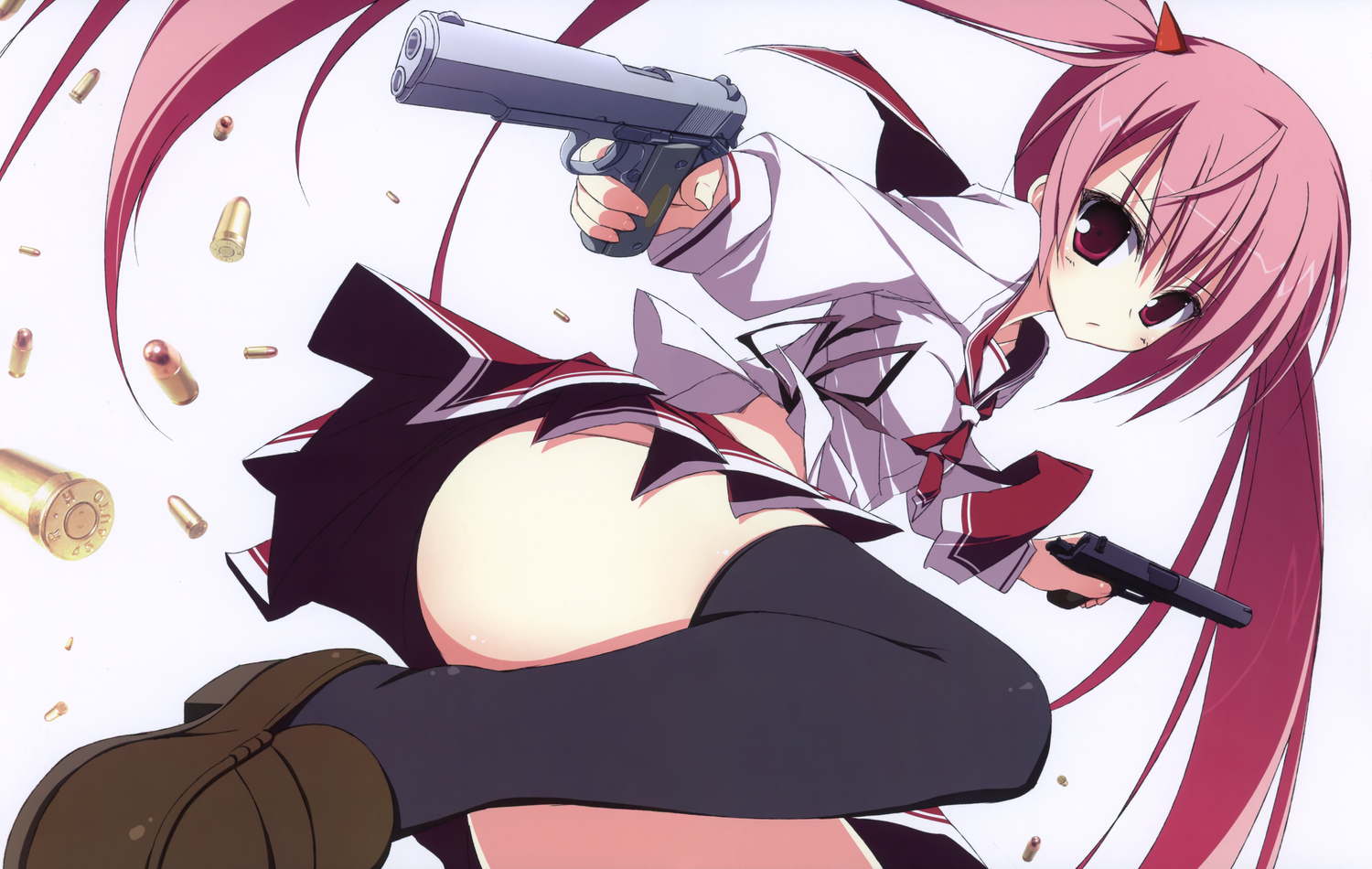 gun, hidan_no_aria, kanzaki_h_aria, nopan, pink_hair, red_eyes, school_uniform, suzuri