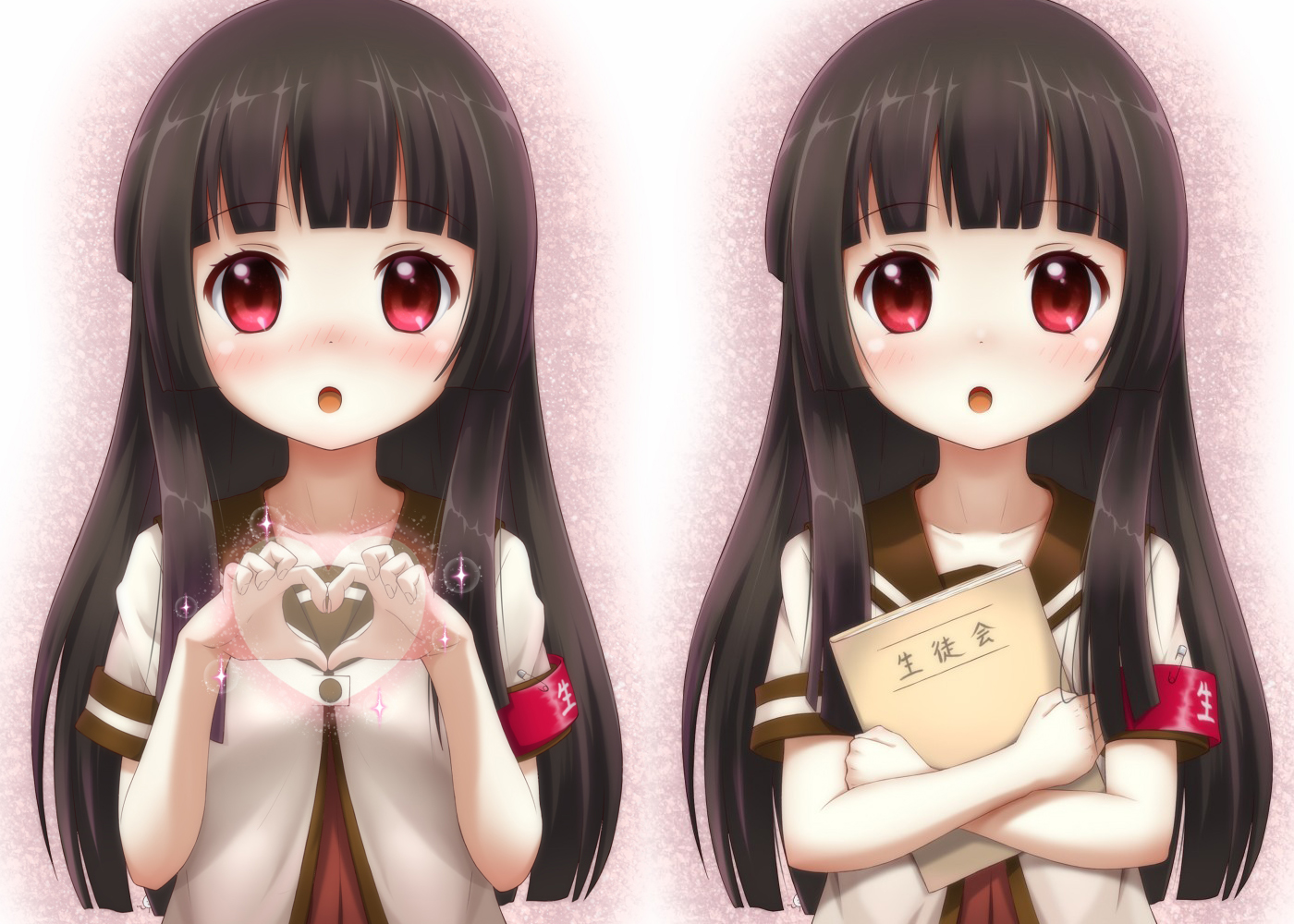 black_hair, jpeg_artifacts, matsumoto_rise, red_eyes, school_uniform, yuru_yuri