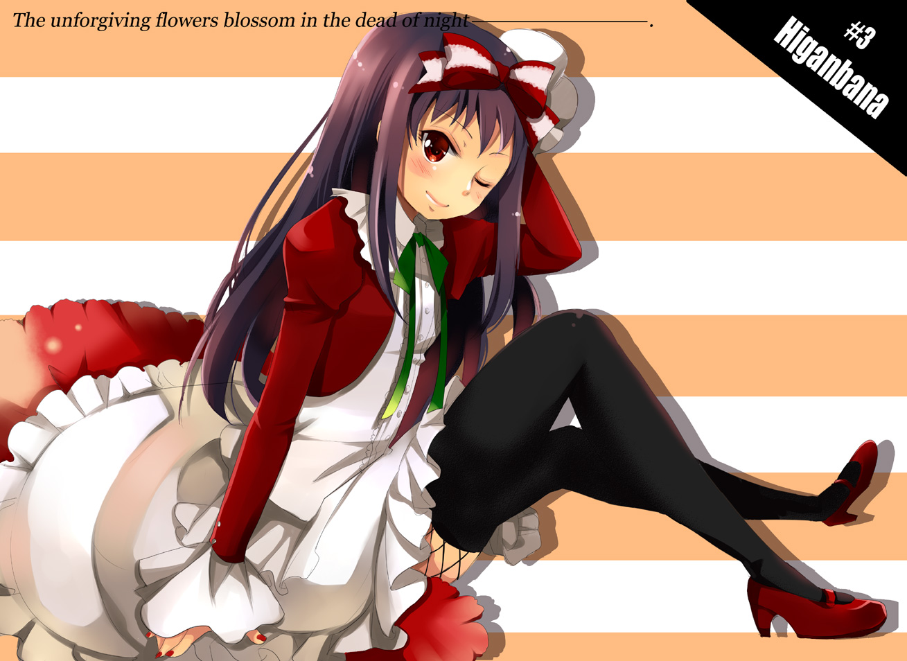 bow, dress, gouda_nagi, higanbana, higanbana_no_saku_yoru_ni, red_eyes, wink