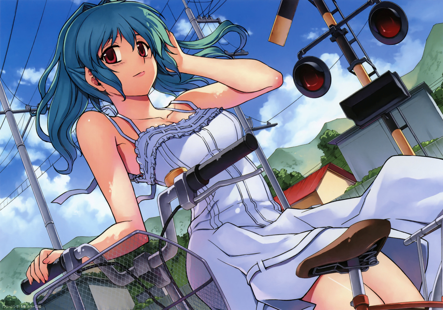 bicycle, cassie_lockheart, dress, freezing, kim_kwang-hyun, red_eyes, scan, summer_dress