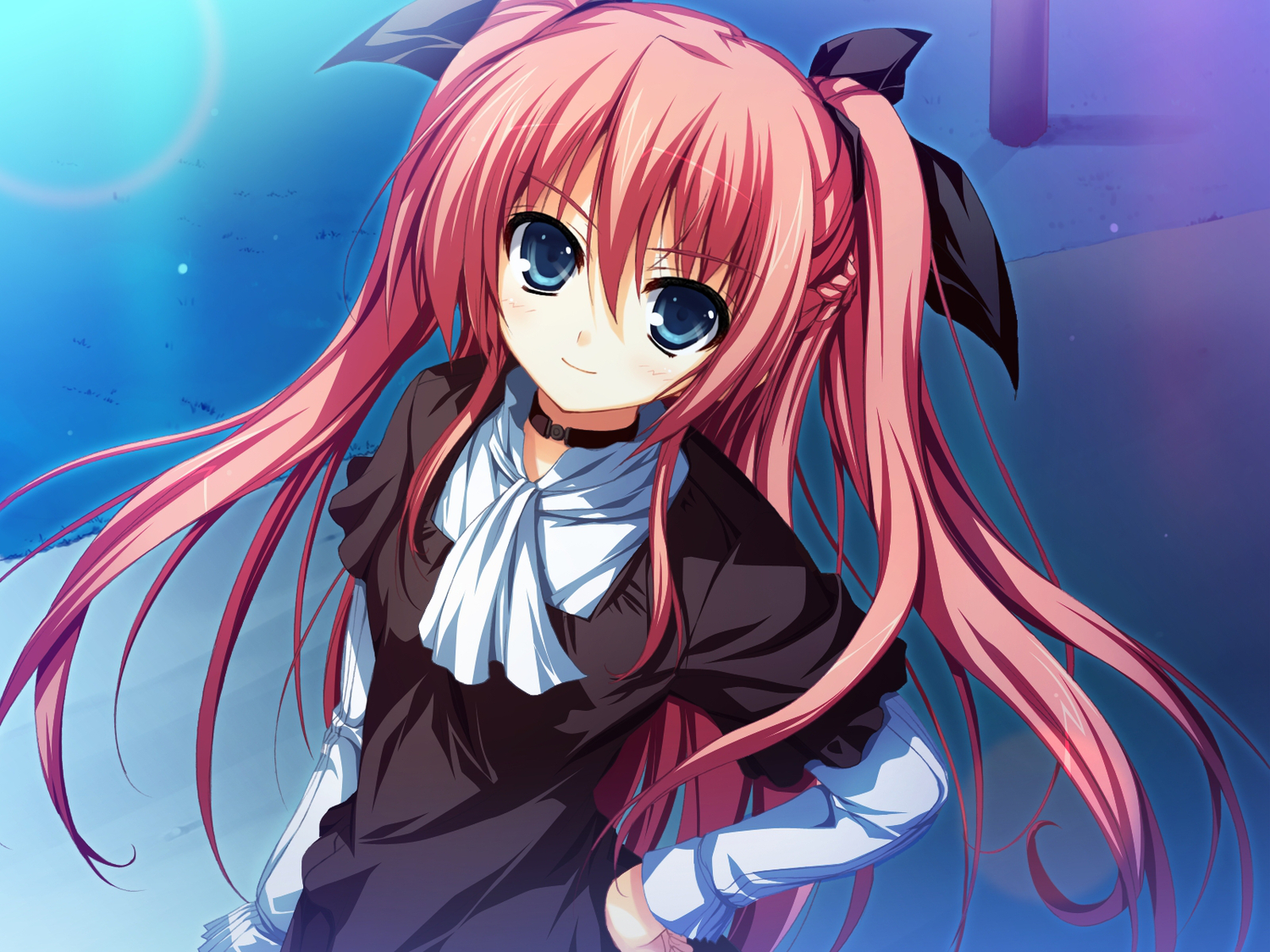 akatsuki_no_goei, blue_eyes, bow, dress, game_cg, long_hair, nikaidoh_reika, red_hair, syangrila, tagme, tomose_shunsaku, twintails
