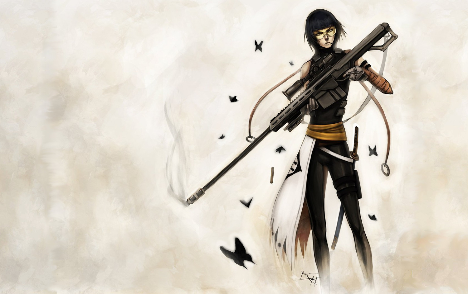 bleach, butterfly, gun, jpeg_artifacts, katana, soifon, sword, weapon