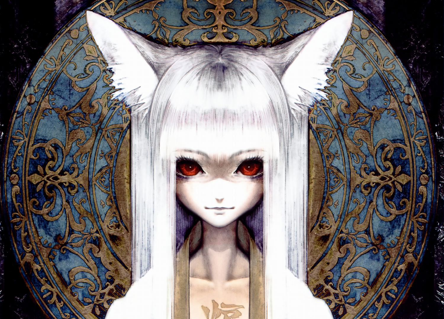 animal_ears, banpai_akira, close, foxgirl, i.s.w., long_hair, realistic, red_eyes, tagme, white_hair