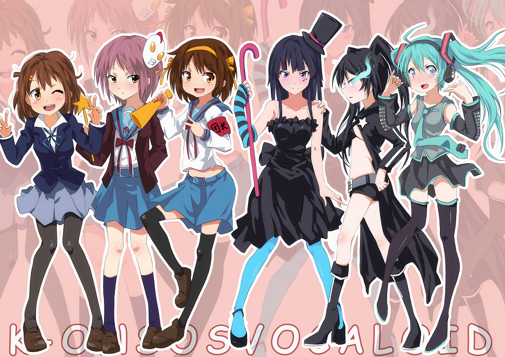 akiyama_mio, black_rock_shooter, crossover, hatsune_miku, hirasawa_yui, k-on!, kuroi_mato, nagato_yuki