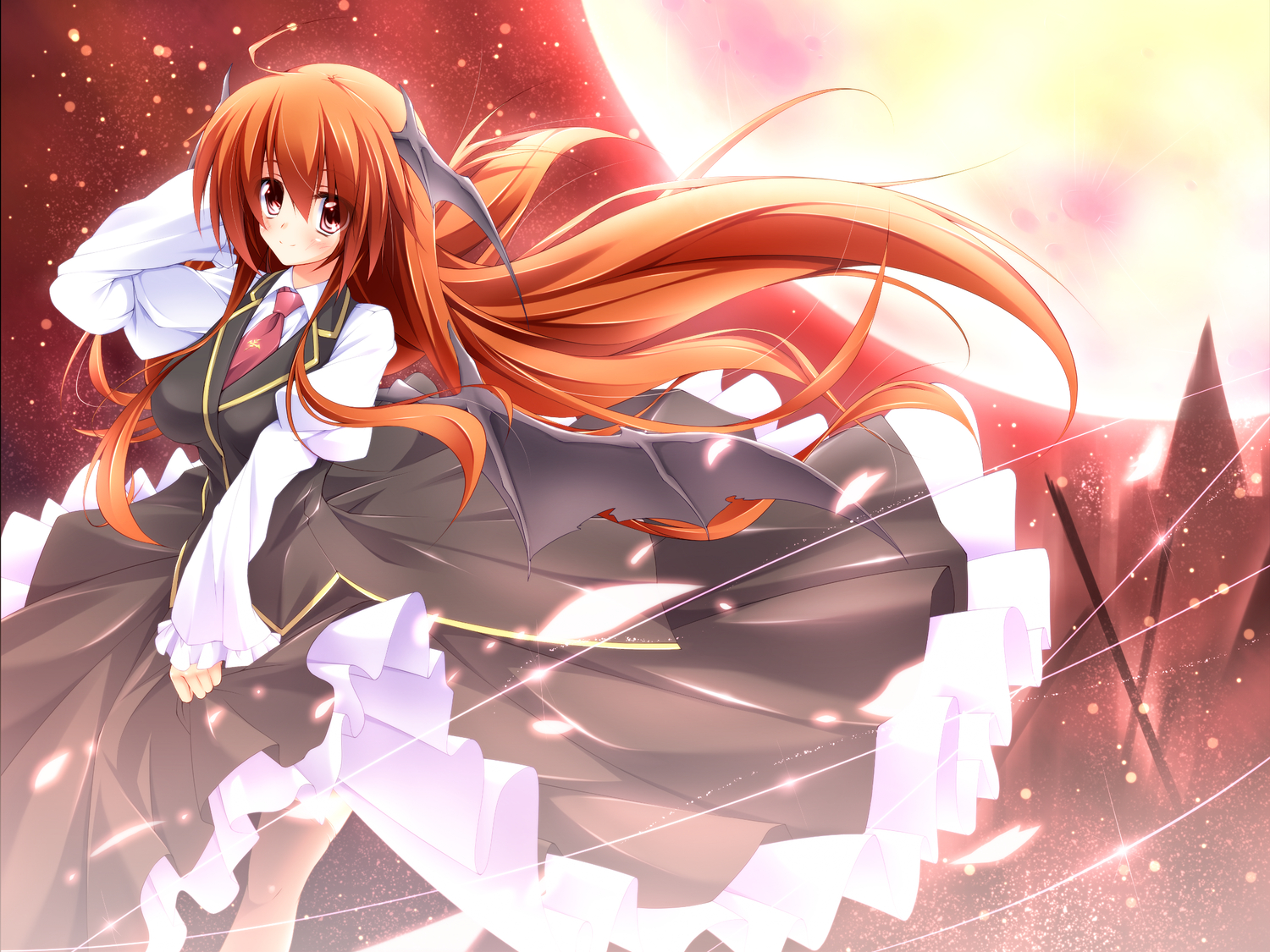 animal_ears, demon, dress, koakuma, midoriiro_no_shinzou, red_eyes, red_hair, touhou