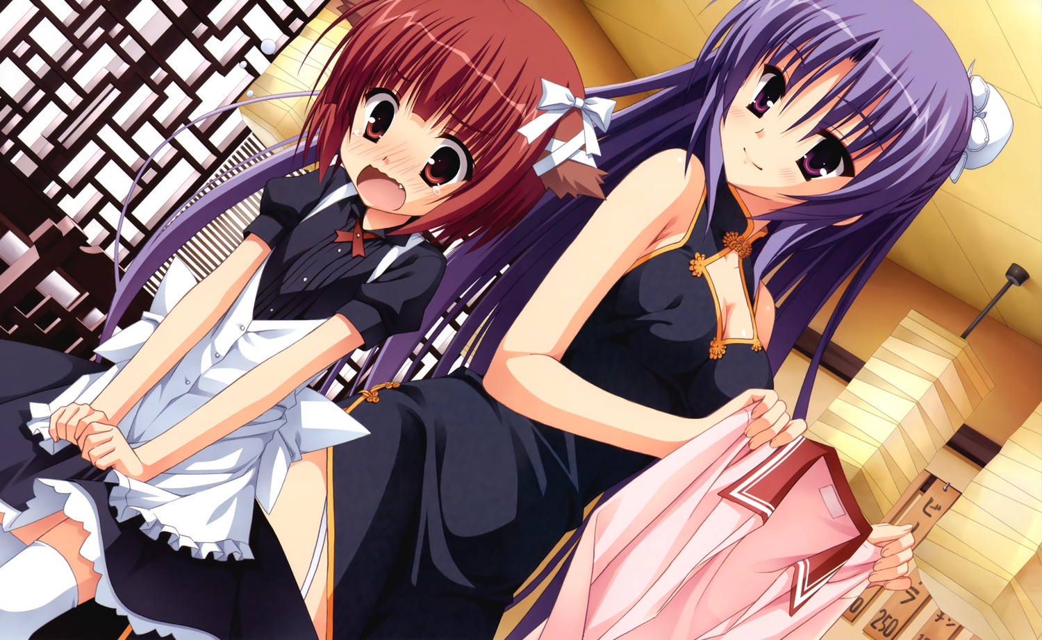 animal_ears, blush, breasts, chinese_clothes, chinese_dress, cleavage, dress, fang