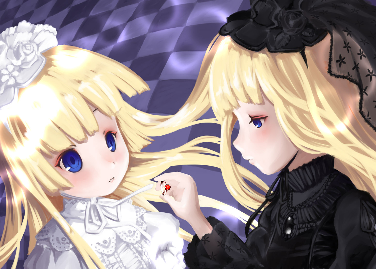 2girls, blonde_hair, blue_eyes, cordelia_gallo, gosick, goth-loli, kobiyuun, lolita_fashion, long_hair, tagme, victorique_de_broix