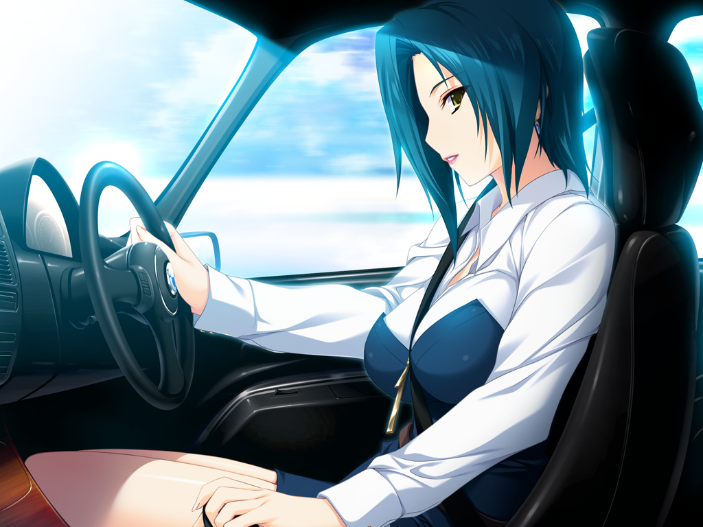 akatsuki-works, aqua_hair, car, game_cg, iizuki_tasuku, kurokawa_sera, lovely_x_cation, short_hair, yellow_eyes