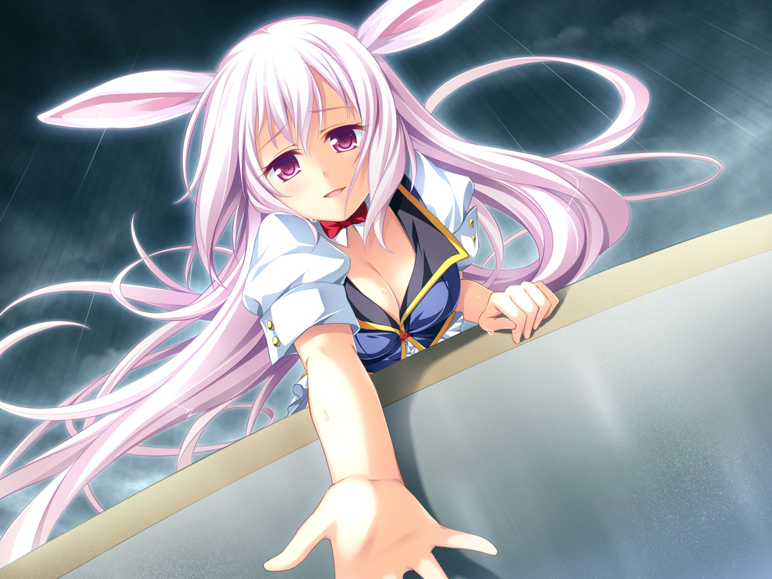 animal_ears, bow, breasts, bunny_ears, bunnygirl, cleavage, game_cg, kusahara_hanemi