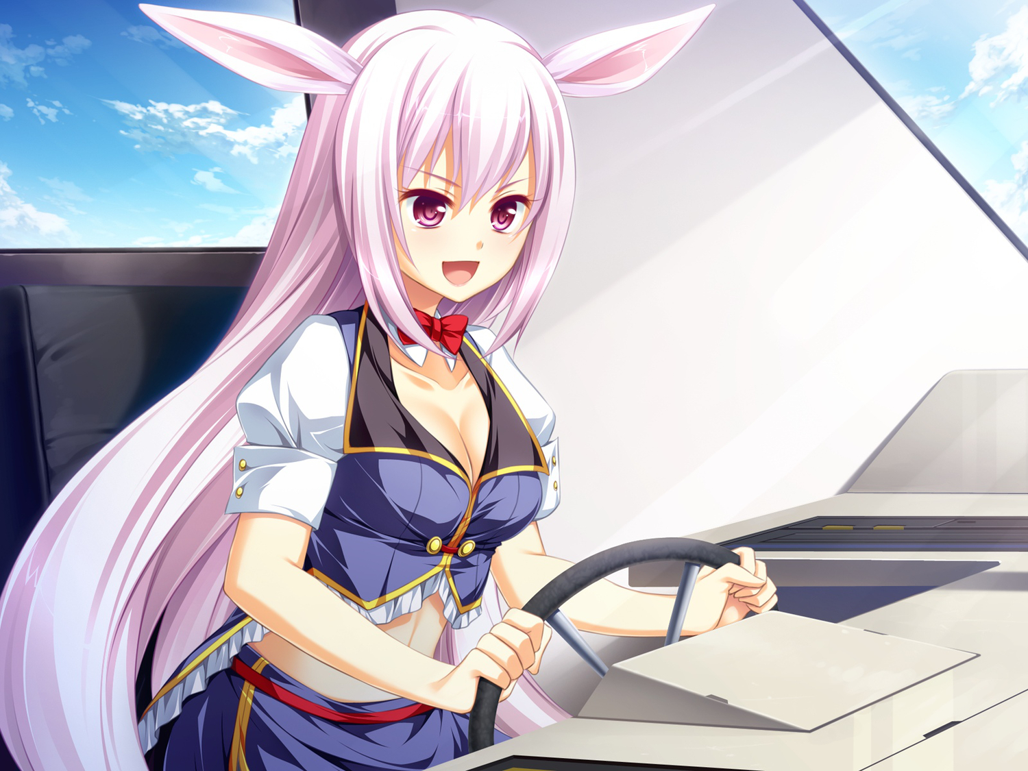 animal_ears, bow, breasts, bunny_ears, bunnygirl, cleavage, game_cg, kusahara_hanemi