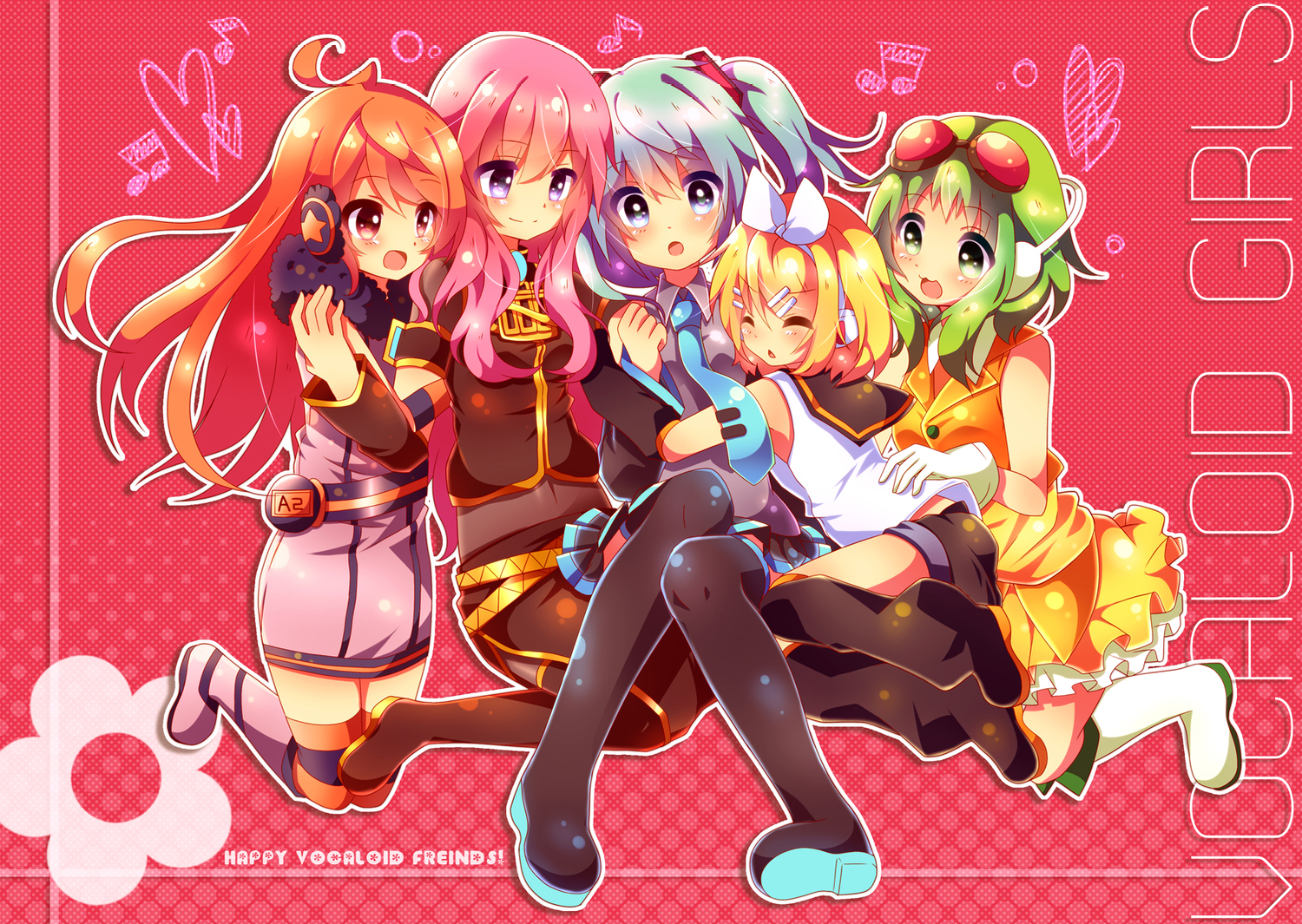 gumi, hatsune_miku, kagamine_rin, megurine_luka, miki_(vocaloid), urara_(sumairuclover), vocaloid