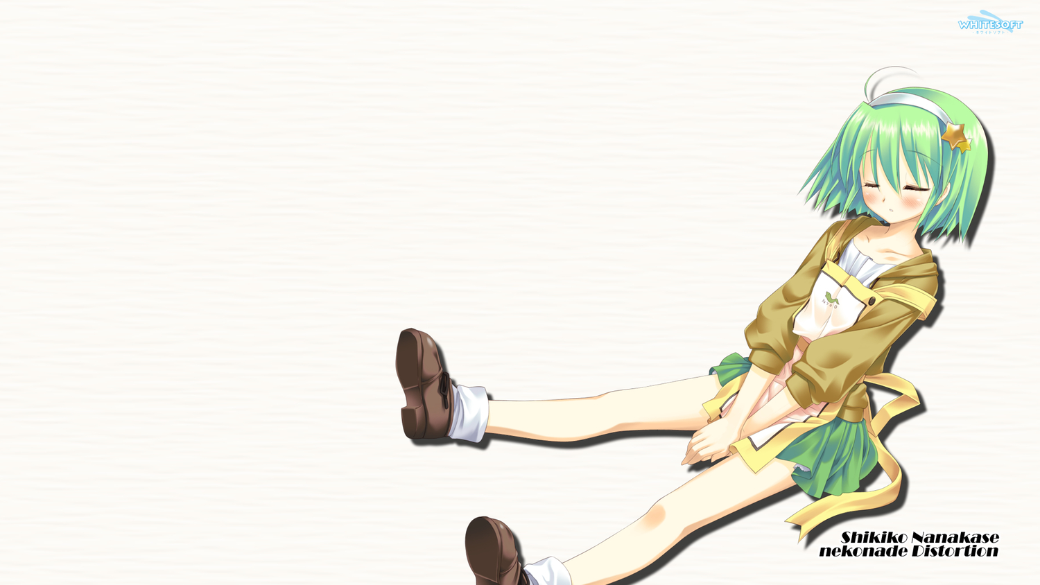 green_hair, miyasu_risa, nanakase_shikiko, nekonade_distortion, short_hair, sleeping, white