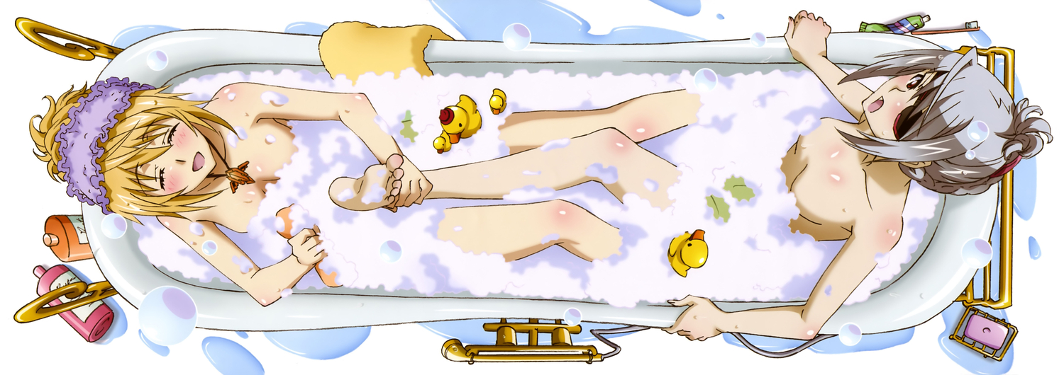 bath, blonde_hair, charlotte_dunois, dualscreen, gray_hair, infinite_stratos, kawasaki_aika, laura_bodewig