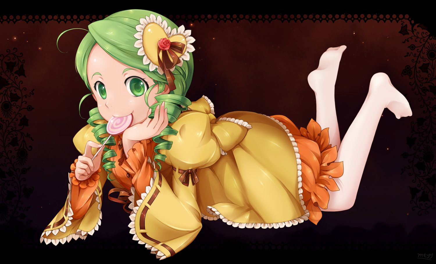 candy, dress, green_eyes, green_hair, kanaria, lollipop, mtyy, rozen_maiden