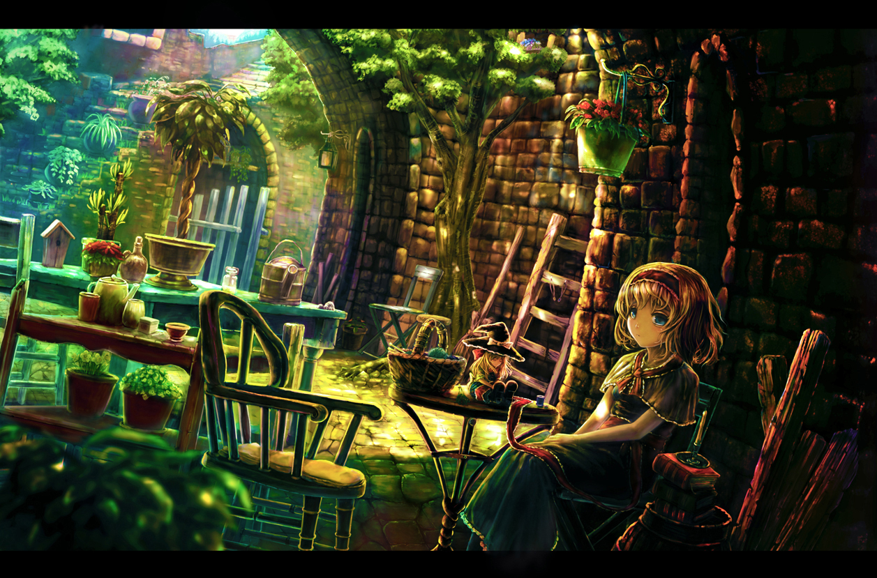 alice_margatroid, book, doll, flowers, shanghai_doll, touhou, tree, yoshitake