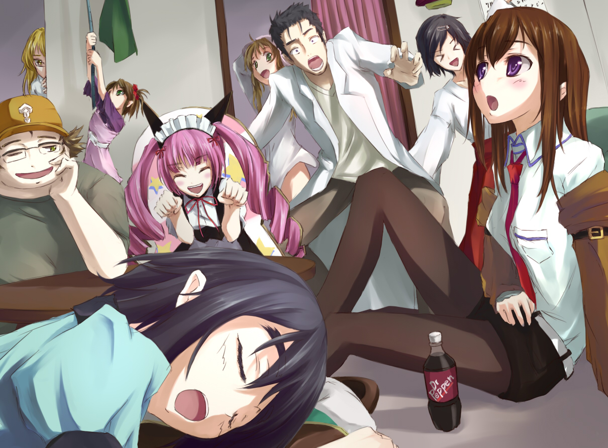amane_suzuha, faris_nyannyan, hashida_itaru, kiryuu_moeka, makise_kurisu, okabe_rintarou, shiina_mayuri, steins;gate