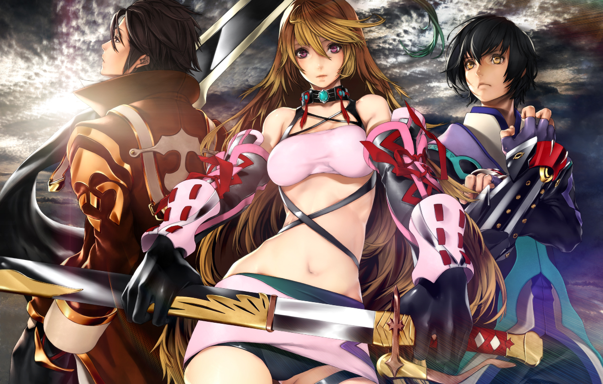alvin, armor, jude_mathis, katana, kazakami_yuu, milla_maxwell, sky, sword, tales_of_xillia, weapon