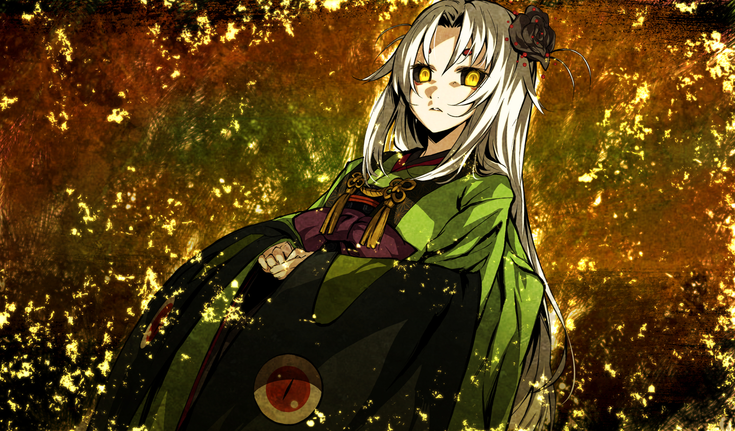 game_cg, g_yuusuke, japanese_clothes, kajiri_kamui_kagura, tenma_tokoyo, white_hair, yellow_eyes