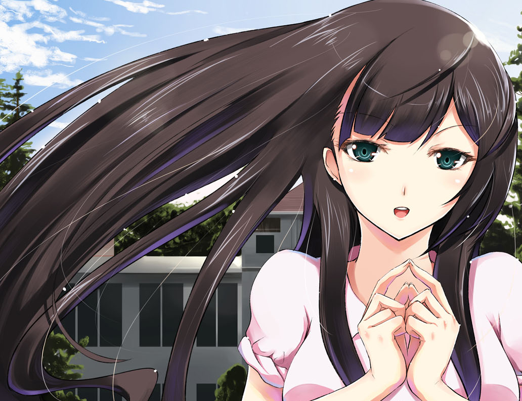 black_hair, close, green_eyes, jpeg_artifacts, long_hair, yuki_mizore