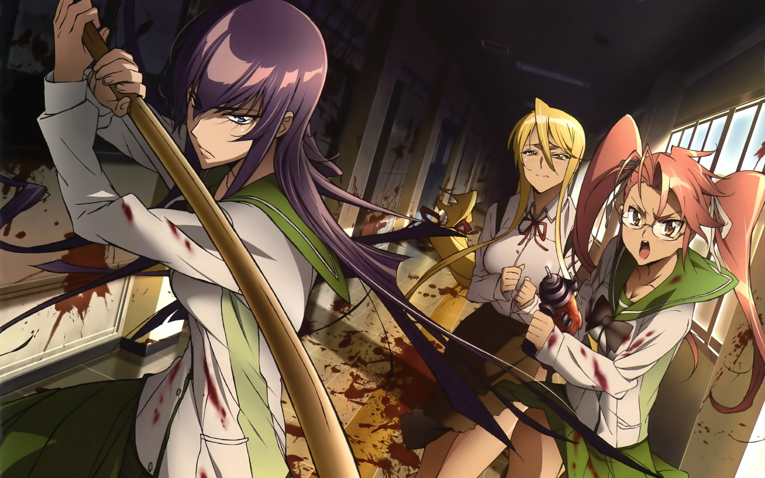 busujima_saeko, highschool_of_the_dead, marikawa_shizuka, school_uniform, takagi_saya