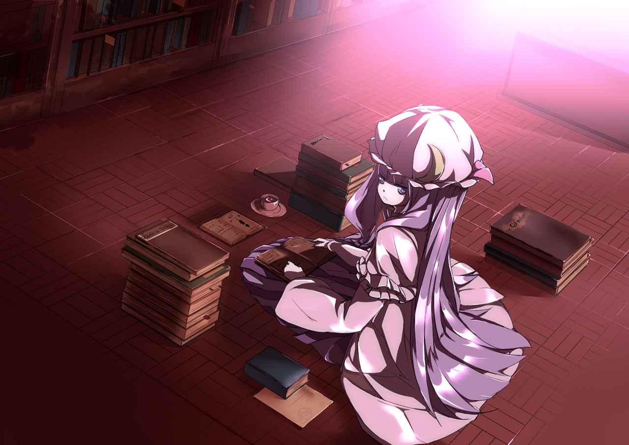 book, dress, hat, hsuante, patchouli_knowledge, purple_hair, touhou