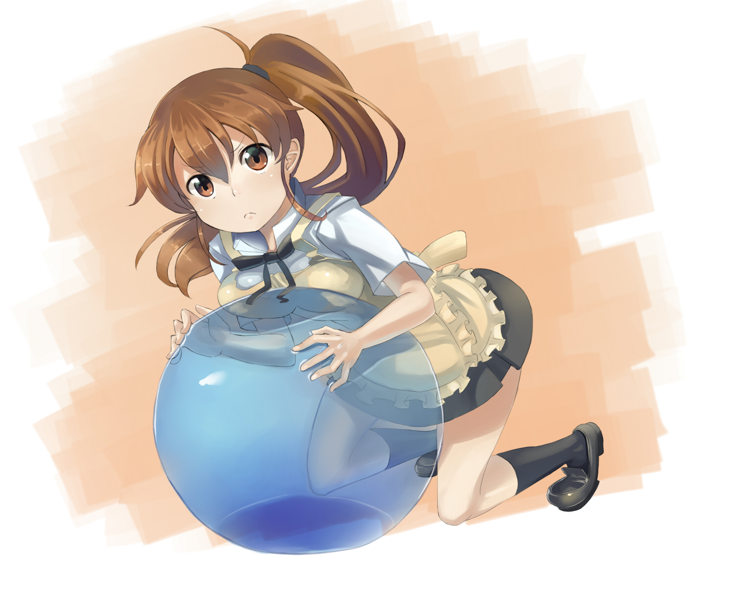 brown_eyes, brown_hair, fukumaru_(ns1), ponytail, taneshima_popura, waitress, working!!